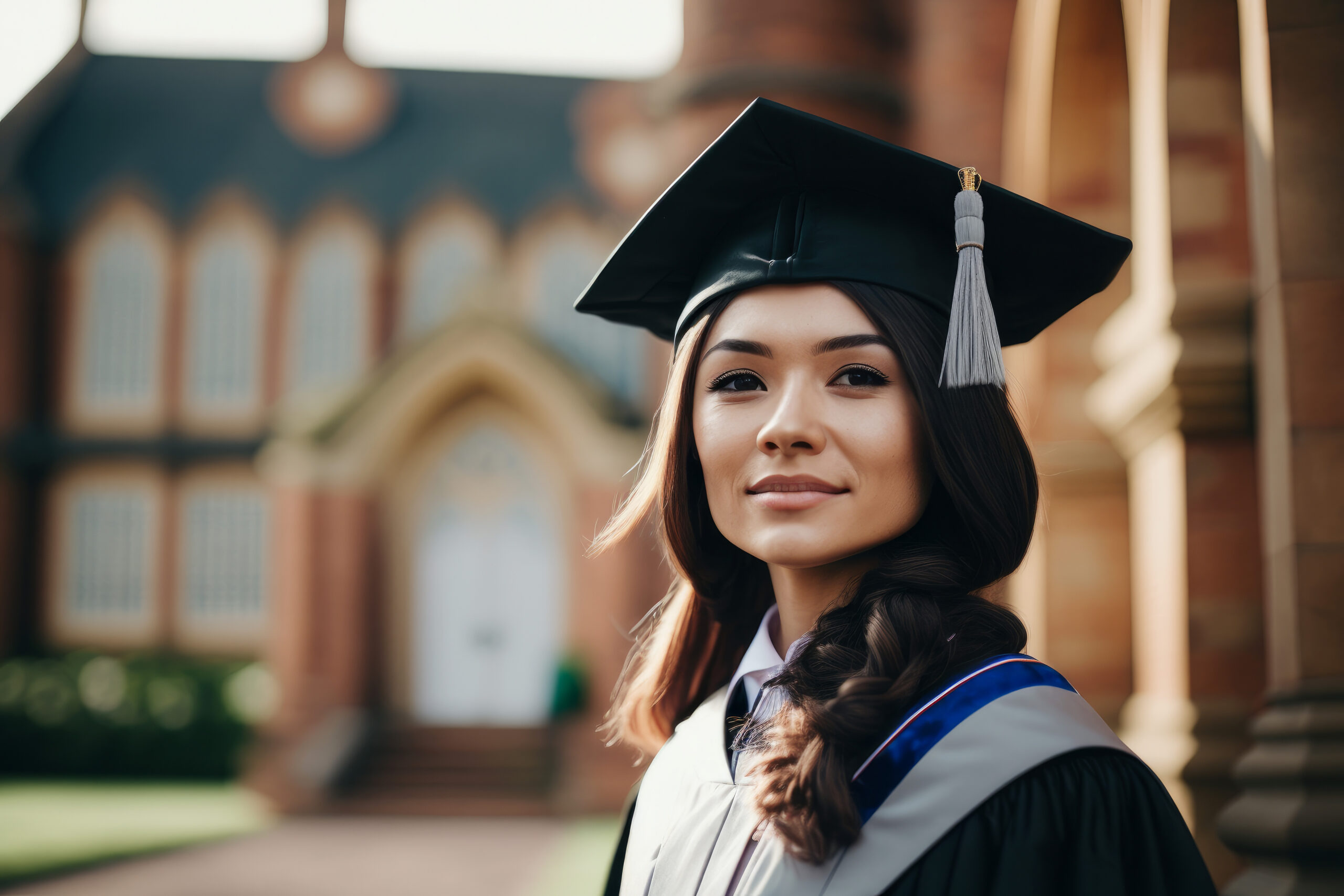 Portrait of an asian female university college graduate. Generative ai.